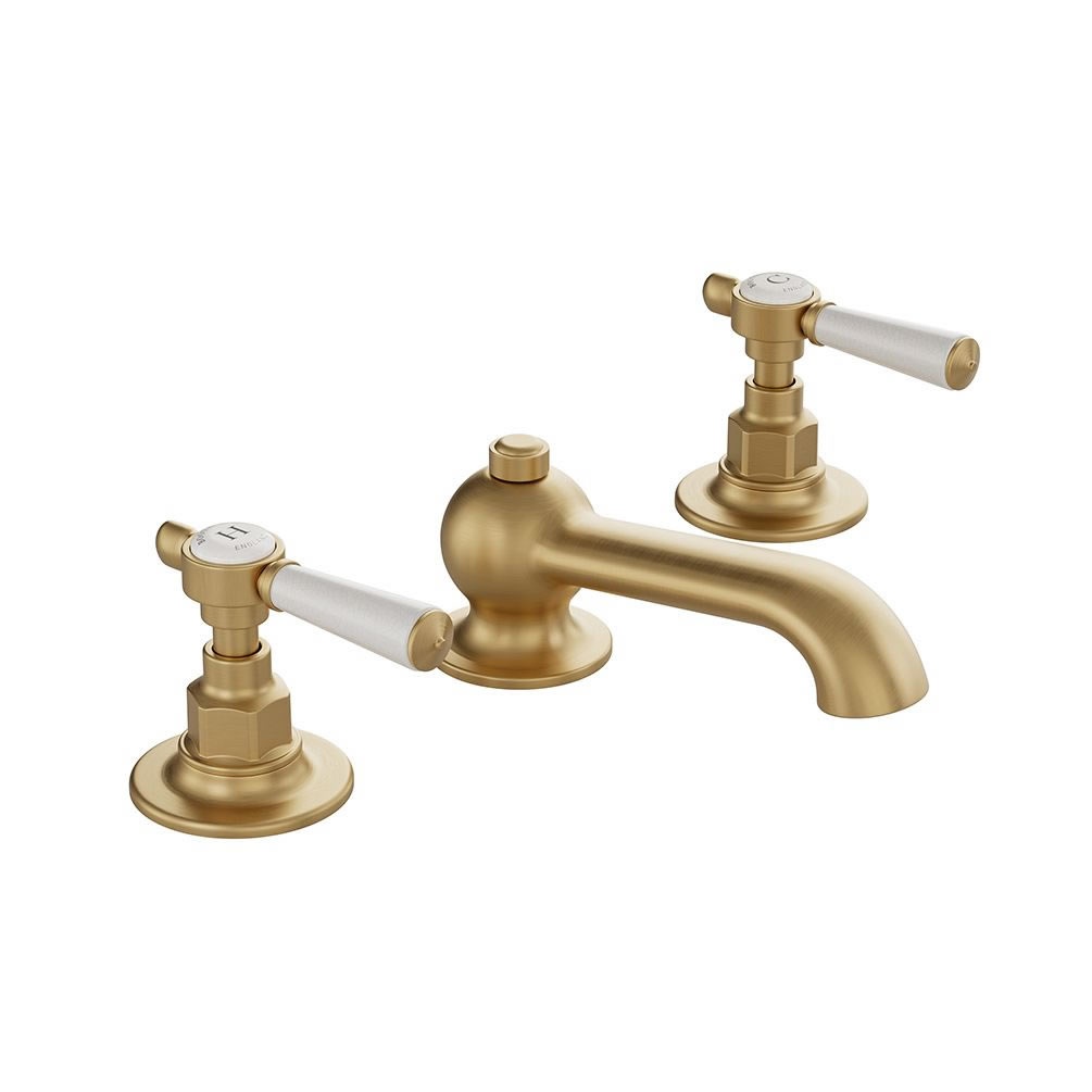 Booth & Co. Axbridge White Lever Brushed Brass 3 Tap Hole Basin Mixer