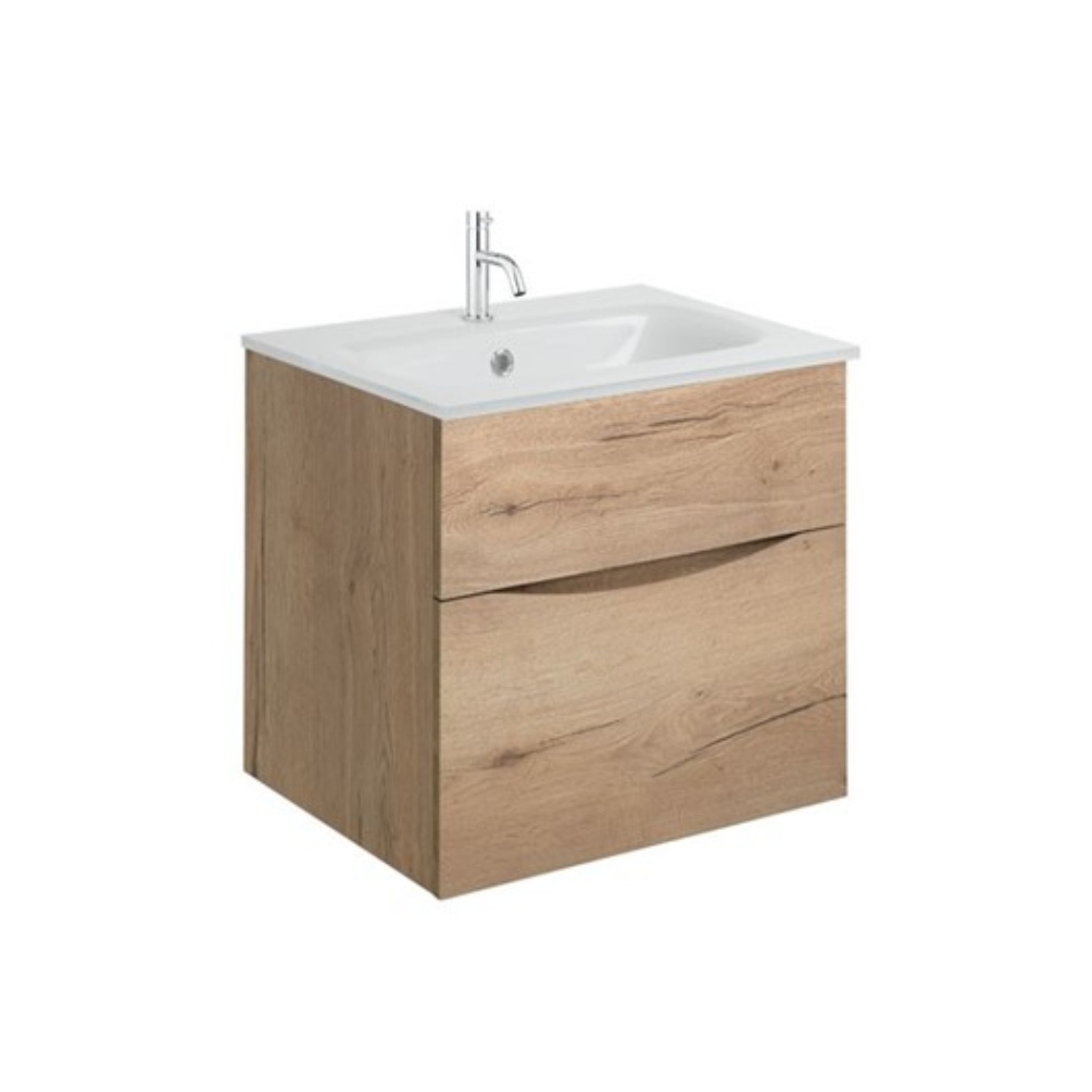 Product Cut out image of the Crosswater Glide II Windsor Oak 500mm Double Drawer Unit with Ice White Glass 1 Tap Hole Basin