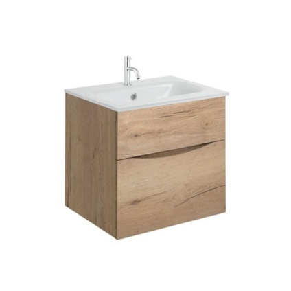 Product Cut out image of the Crosswater Glide II Windsor Oak 500mm Double Drawer Unit with Ice White Glass 1 Tap Hole Basin