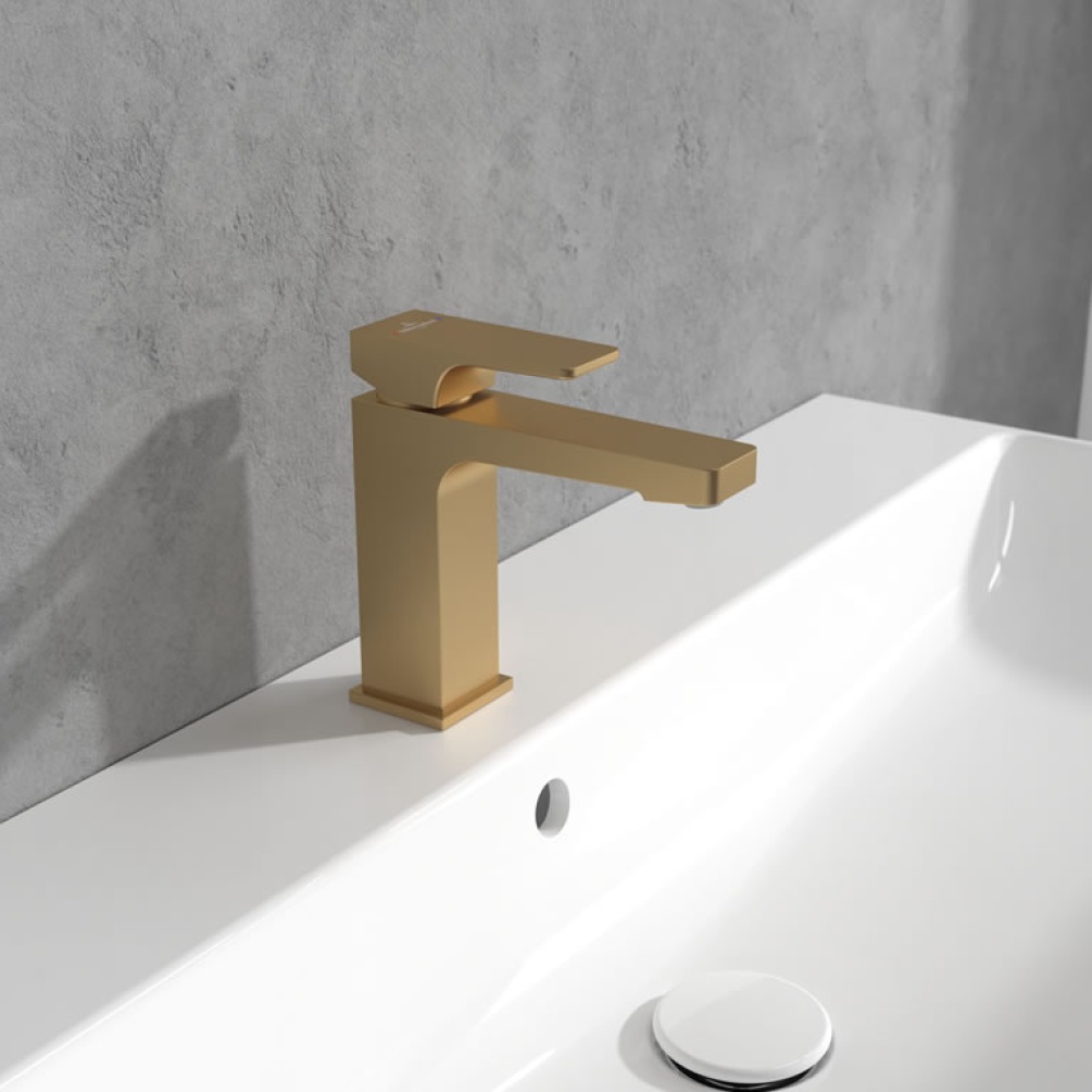 Lifestyle image of Villeroy & Boch Architectura Square Brushed Gold Basin Mixer & Waste