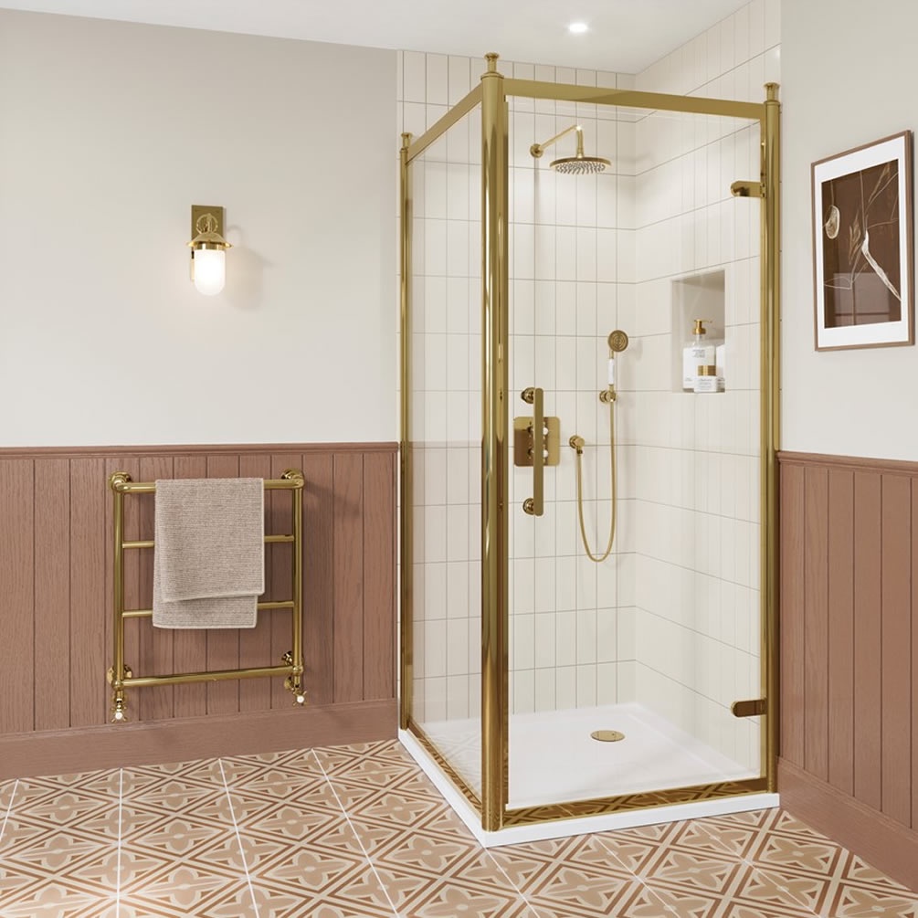 Burlington Classique 1909 1000mm Gold Shower Door With Side Panel