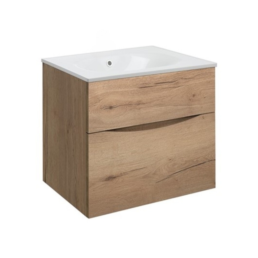 Product Cut out image of the Crosswater Glide II Windsor Oak 600mm Double Drawer Unit with Cast Mineral Marble 0 Tap Hole Basin
