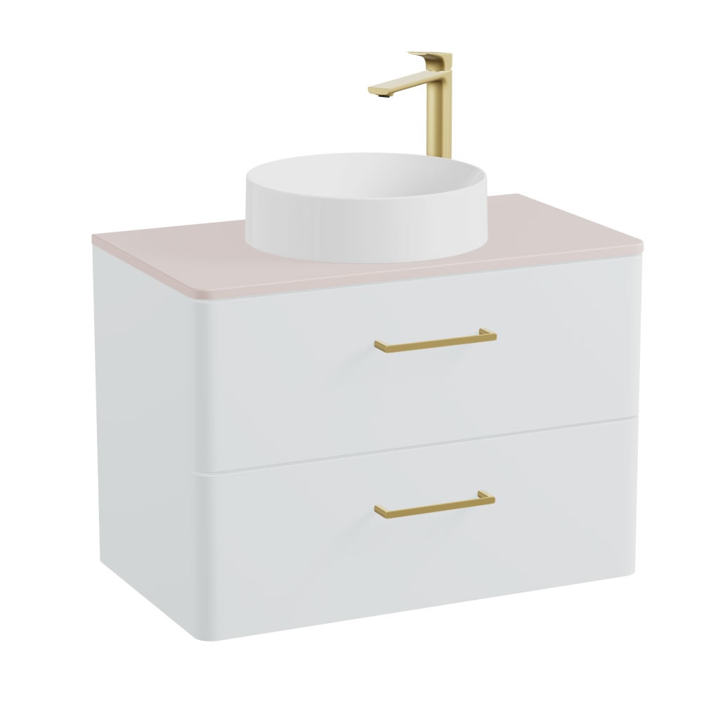 Vado Cameo 800mm Arctic White Wall Mounted Vanity Unit, Pink Worktop & Gloss Basin