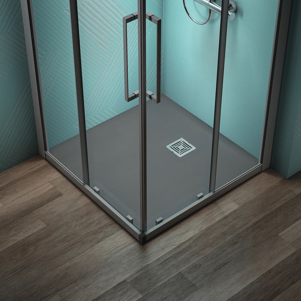 Lifestyle image of Ideal Standard Ultraflat S+ Concrete Grey 900mm Stone Resin Shower Tray