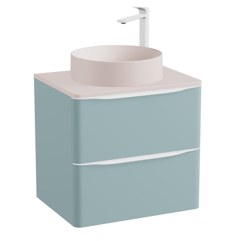 Vado Cameo 600mm Cove Blue Wall Hung 2 Drawer Vanity Unit, Pink Worktop & Basin