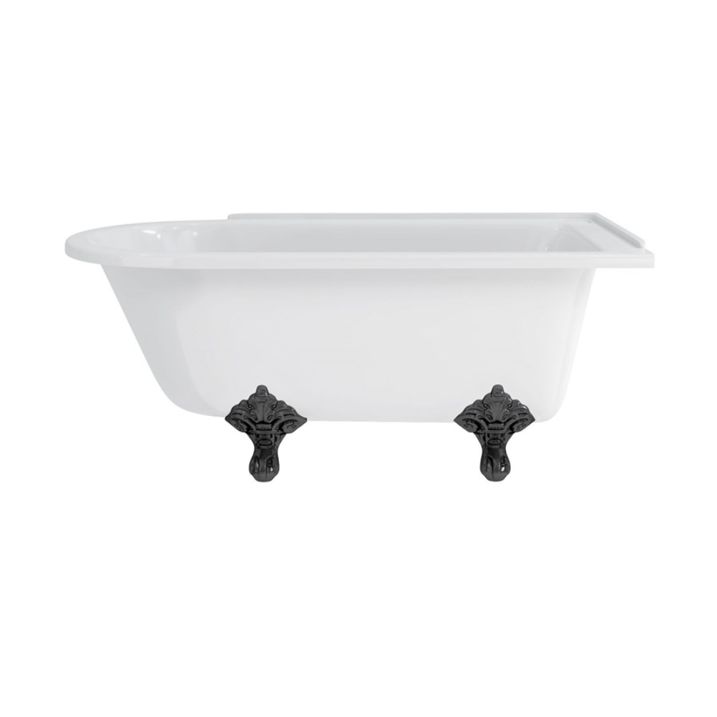 product cut out image of burlington hampton 1500 right hand shower bath with black standard traditional feet