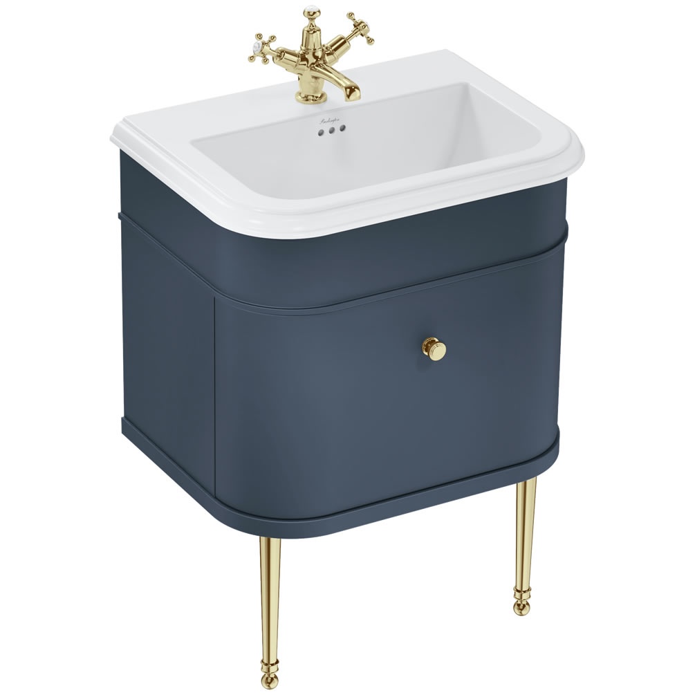 Burlington Chalfont 650mm Blue Vanity Unit With Ceramic Basin & Gold Legs