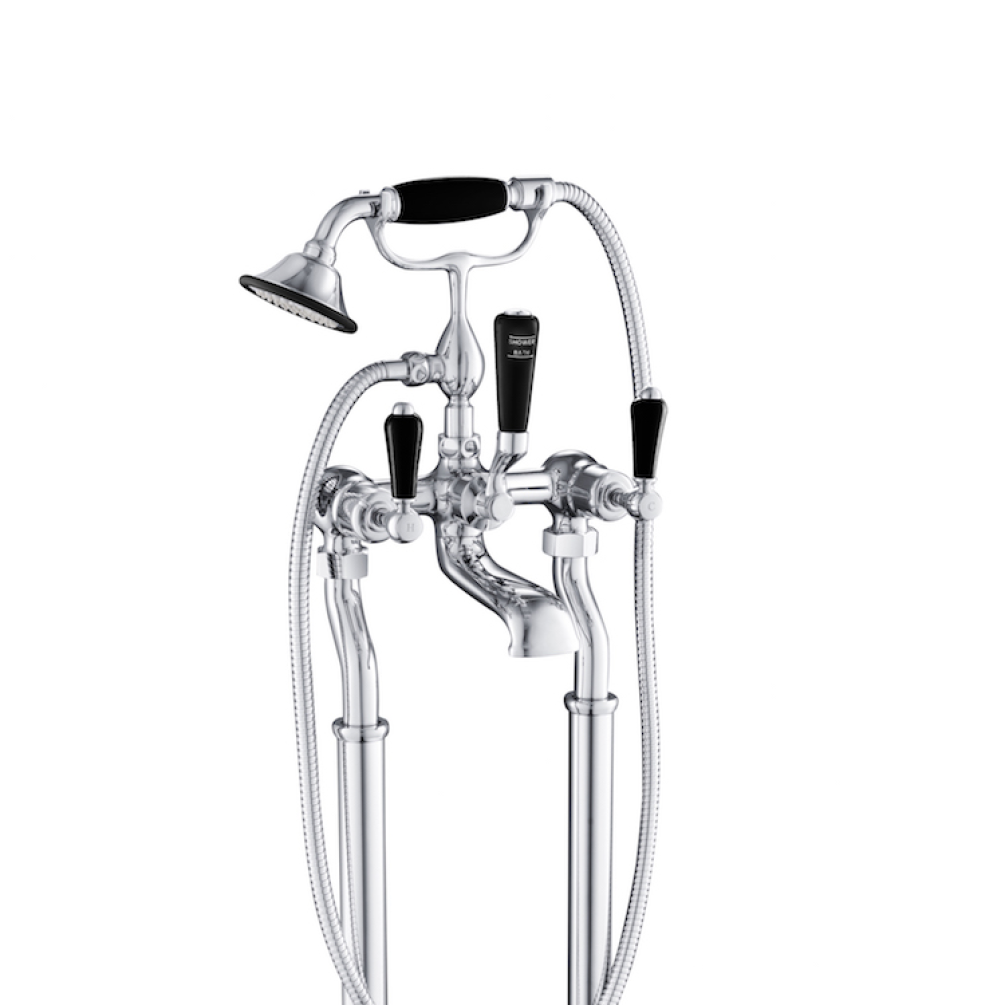 Photo of JTP Grosvenor Lever Chrome Floorstanding Bath Shower Mixer - Black Lever Cutout