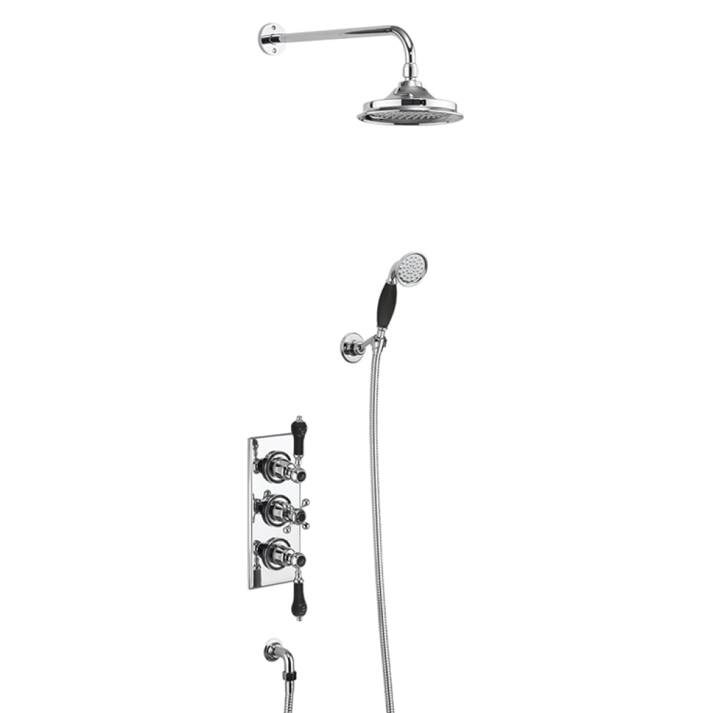 Product Cut out image of the Burlington Trent Chrome Concealed Thermostatic Shower with Black Indices & Diverter & Handset