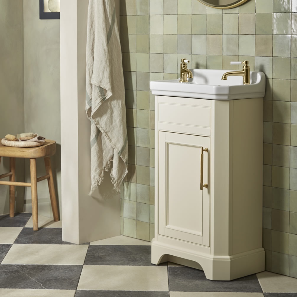Tavistock Vitoria 500mm Matt Linen White Cloakroom Unit & Basin - Lifestyle Image 1
