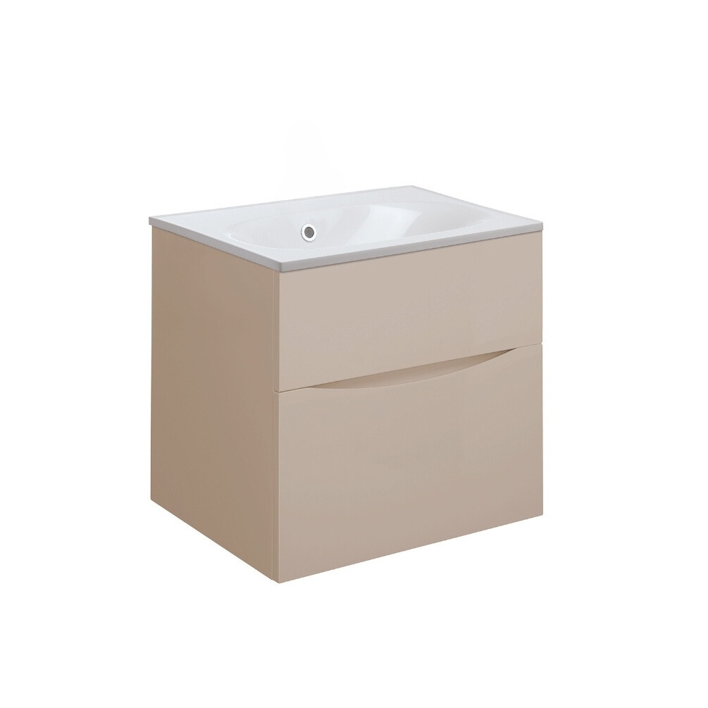 Product Cut out image of the Crosswater Glide II Warm Stone 500mm Double Drawer Unit with Cast Mineral Marble 0 Tap Hole Basin