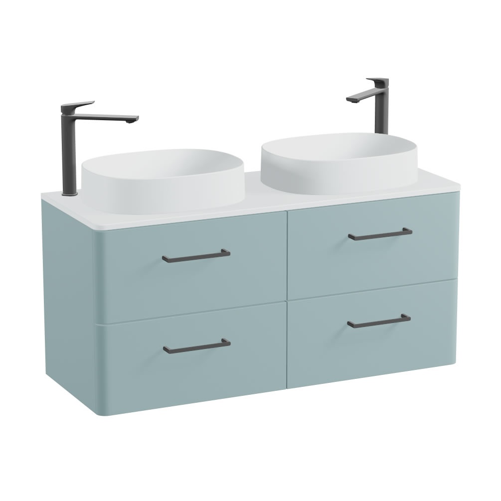Vado Cameo 1200mm Cove Blue Wall Hung 4 Drawer Vanity Unit, Arctic White Worktop & Basin