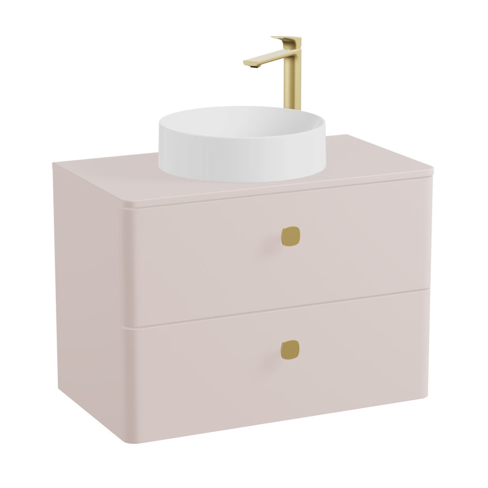 Vado Cameo 800mm Pink Clay Wall Hung 2 Drawer Vanity Unit, Worktop & Gloss Basin