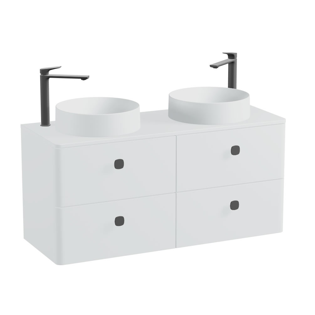 Vado Cameo 1200mm Arctic White Wall Hung 4 Drawer Vanity Unit, Worktop & Basins