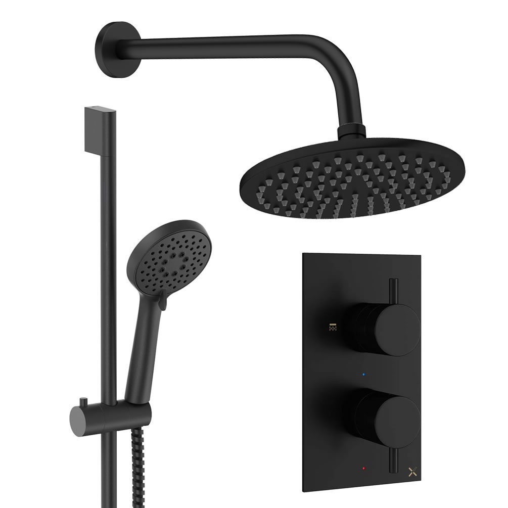 Cutout image of Crosswater Design Matt Black Dual Outlet Slide Rail Shower Set