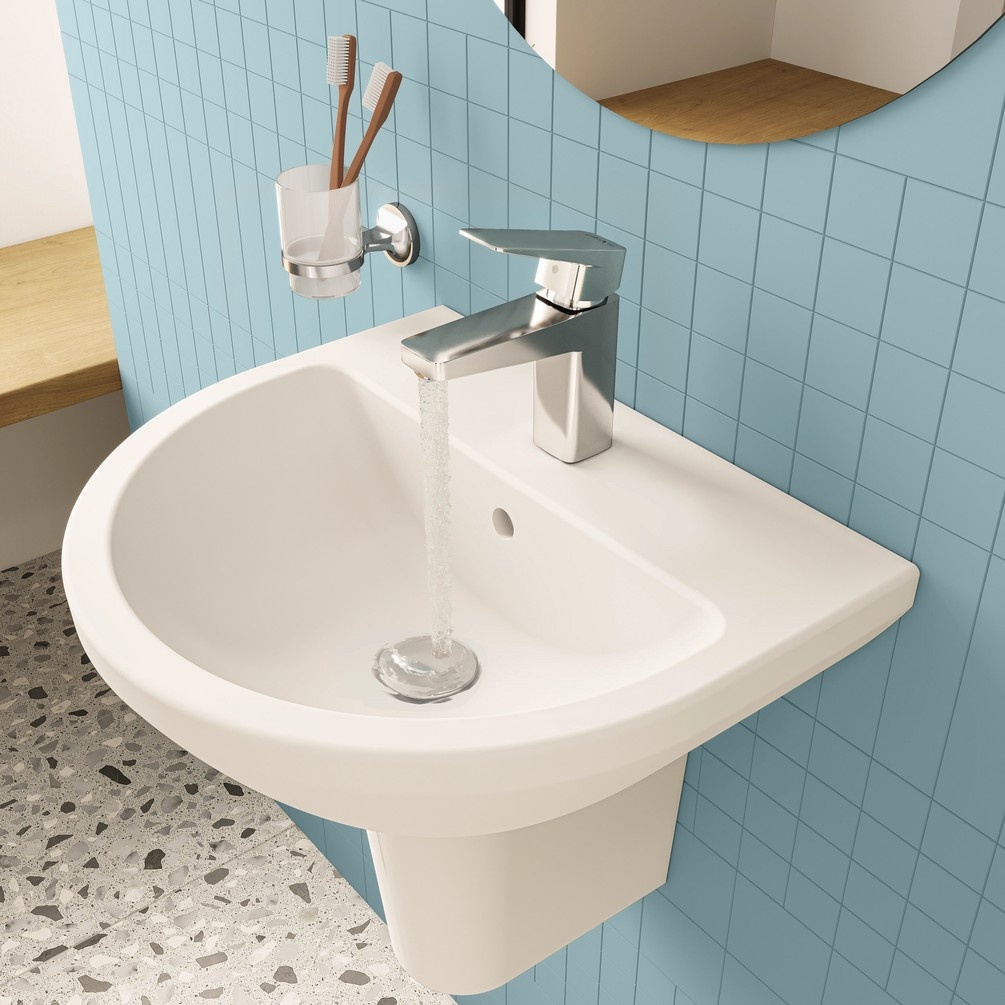 VitrA Integra Round 500mm x 430mm Semi Pedestal Basin Lifestyle 1