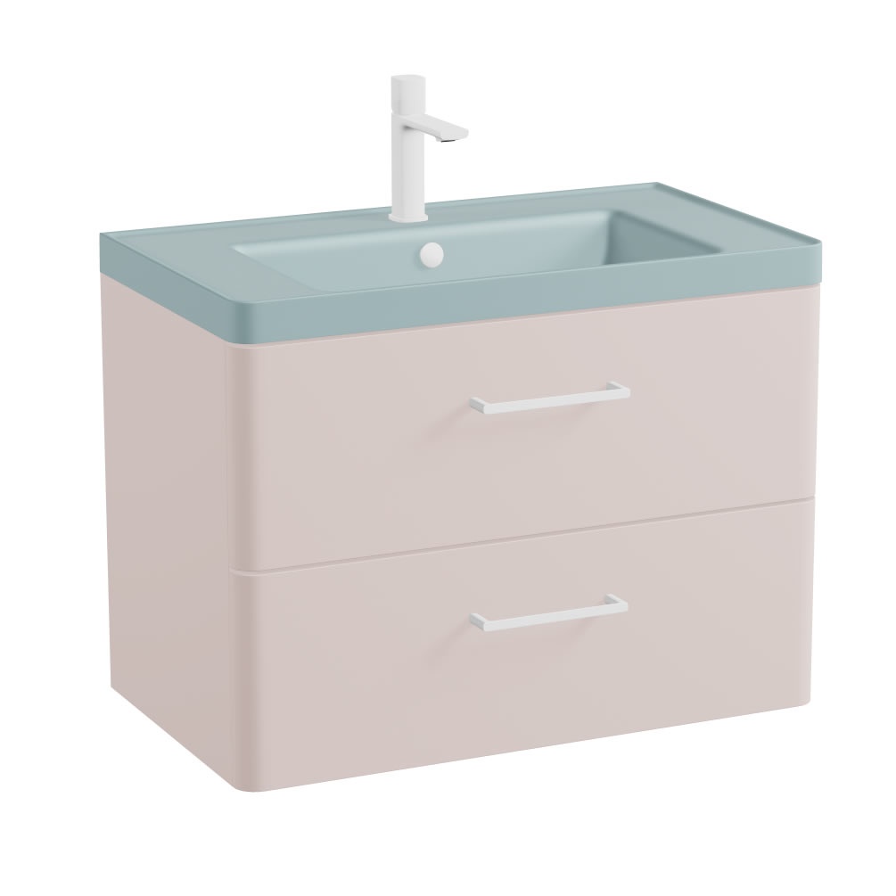 Vado Cameo 800mm Pink Clay Wall Mounted Vanity Unit & Cove Blue Basin
