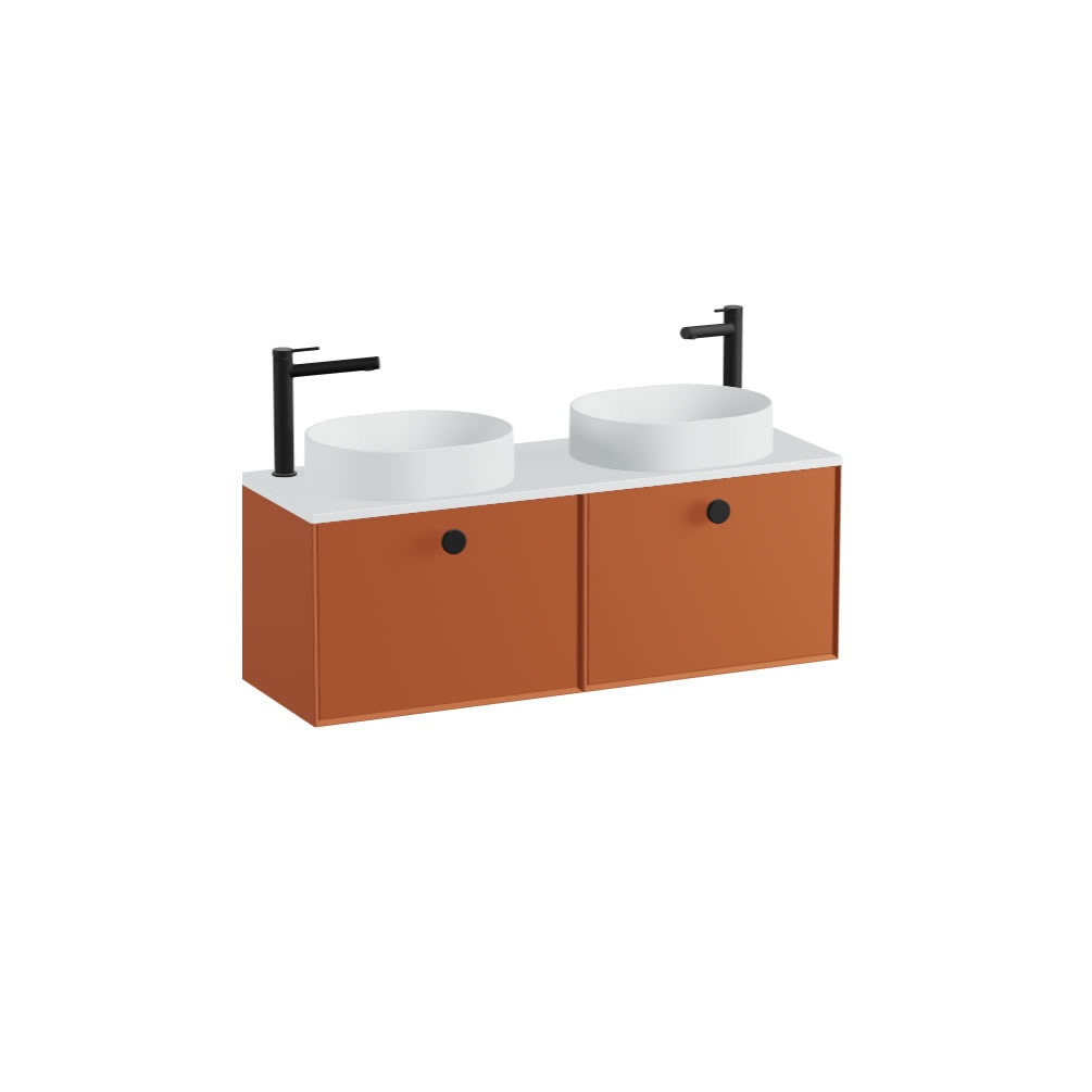 Vado Safari Smooth 1200mm Terracotta Wall Hung Vanity Unit & Arctic White Worktop