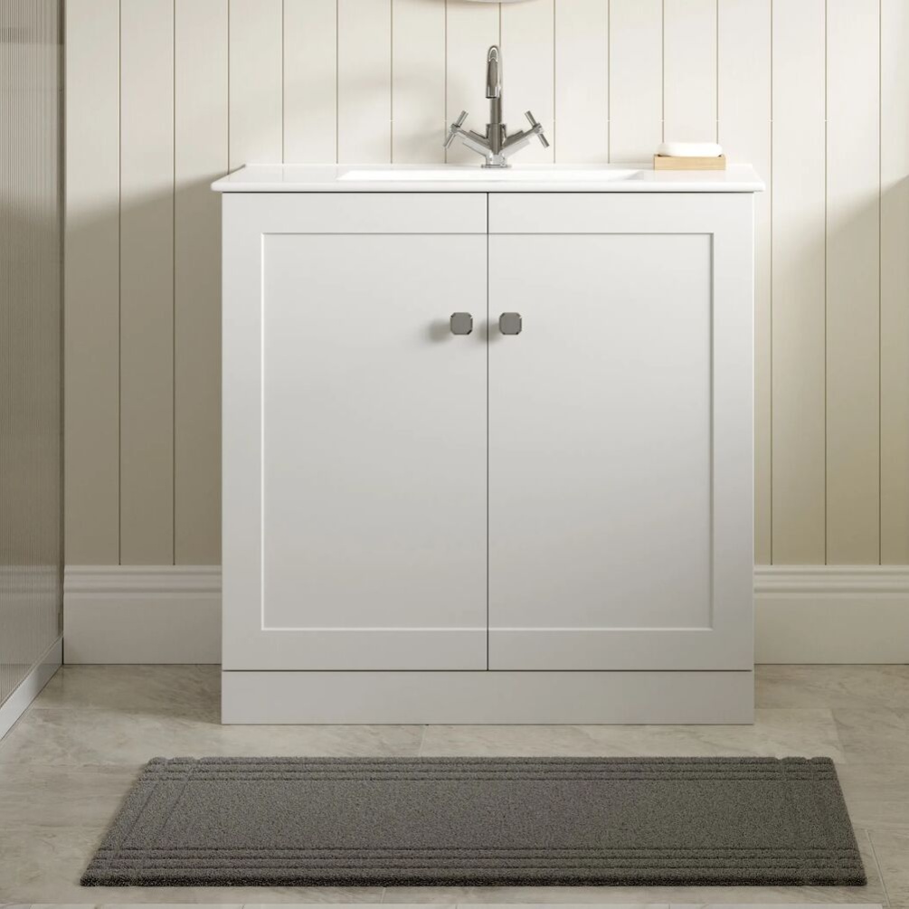 Apex Frame Matt White 815mm Floorstanding 2 Door Vanity Unit & Basin Lifestyle 1