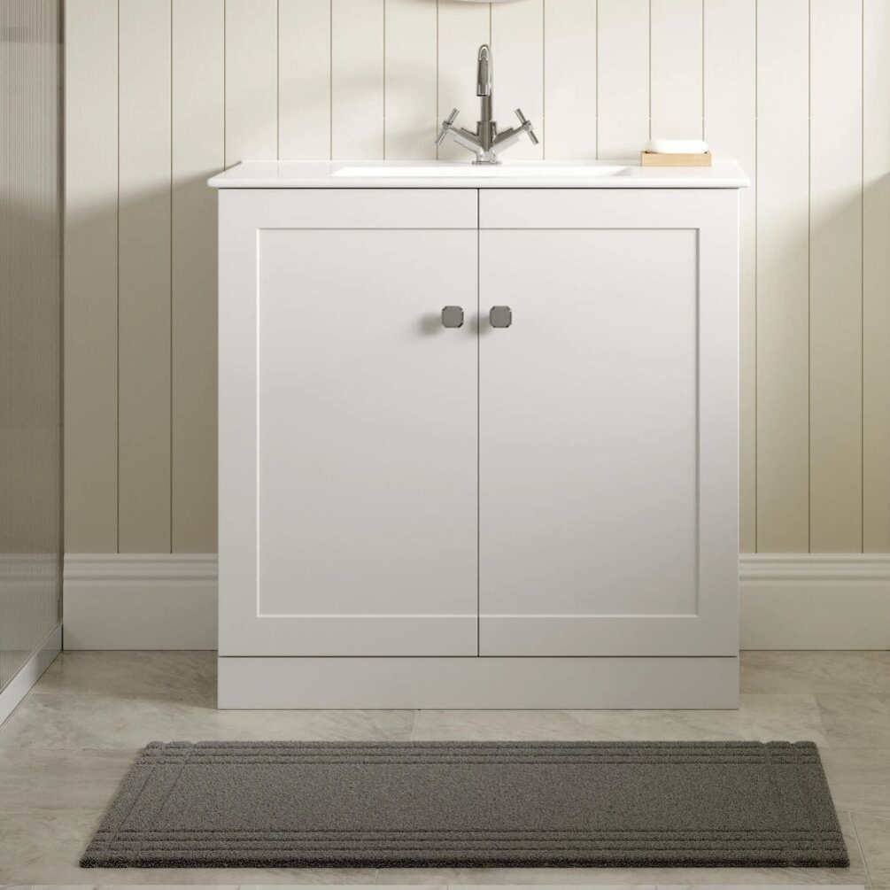 Apex Frame Matt White 815mm Floorstanding 2 Door Vanity Unit & Basin Lifestyle 1