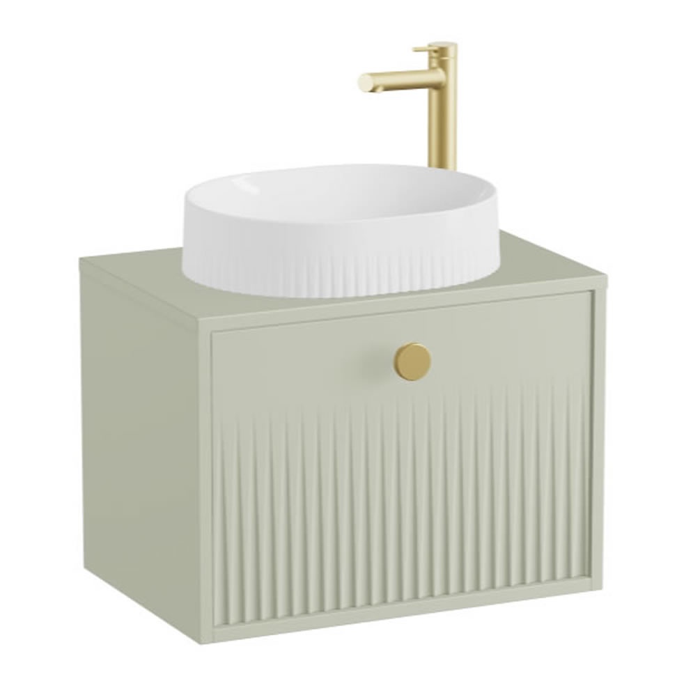 Vado Safari Fluted 600mm Sage Green Wall Hung Vanity Unit & Matching Worktop