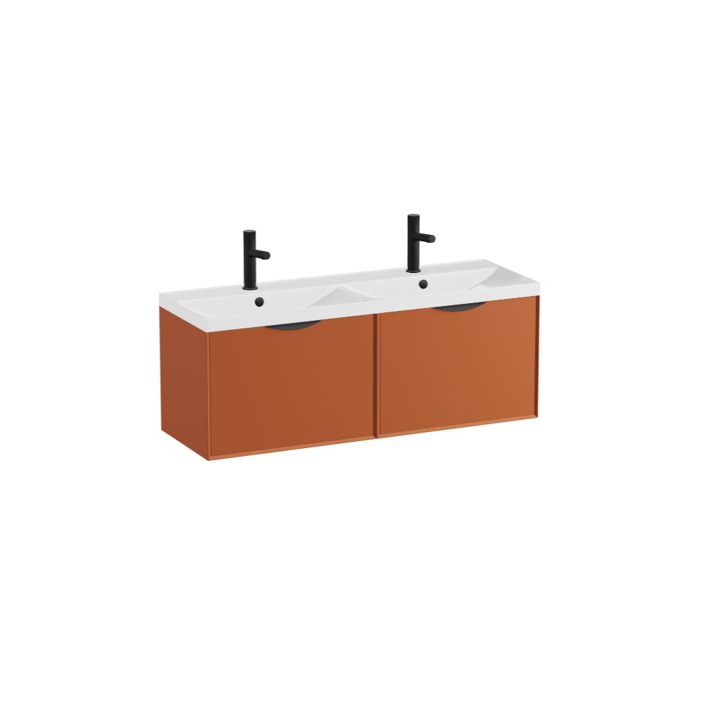 Vado Safari Smooth 1200mm Terracotta Wall Hung Vanity Unit & Gloss White Basin
