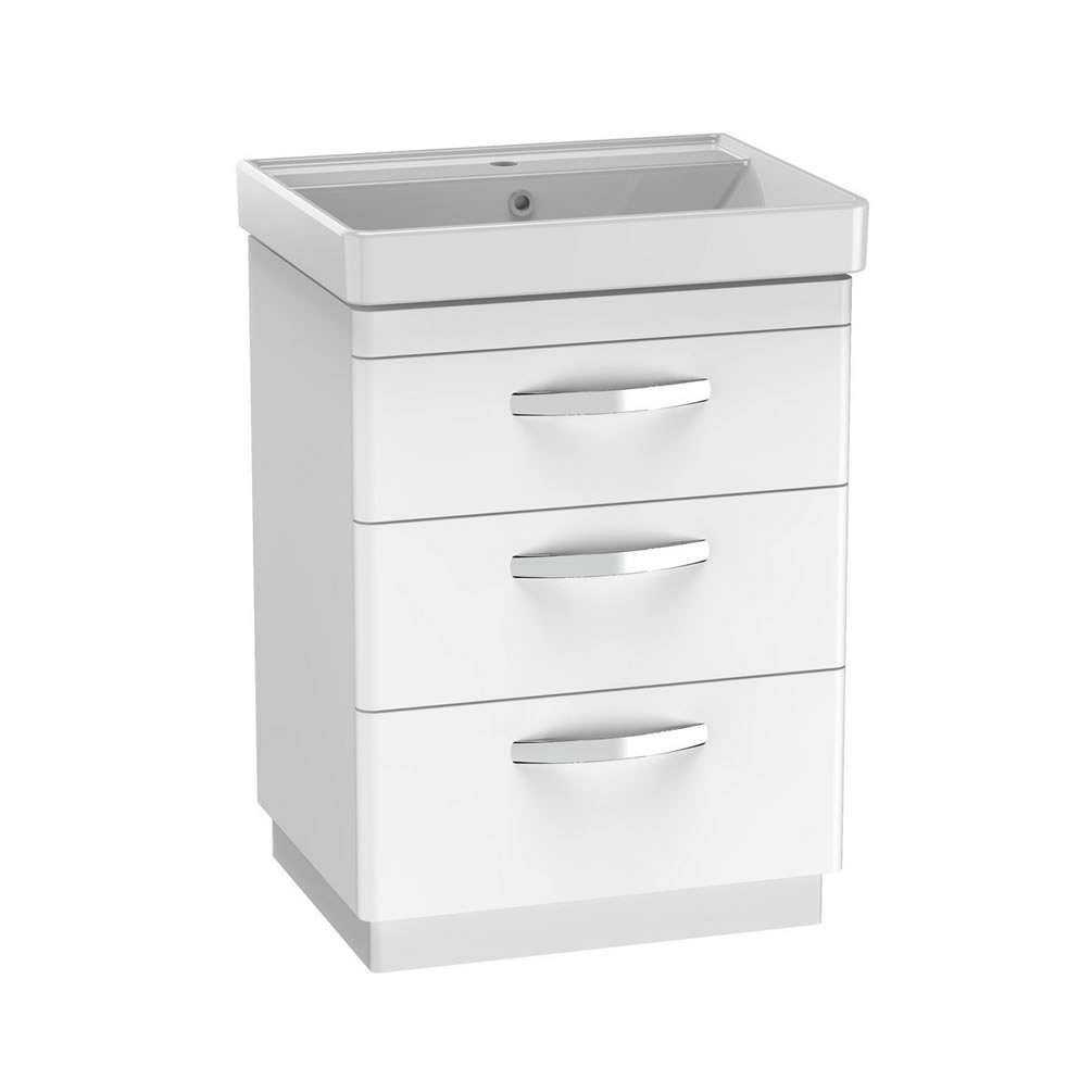 Tavistock Compass 600mm Gloss White 3 Drawer Freestanding Unit & Basin