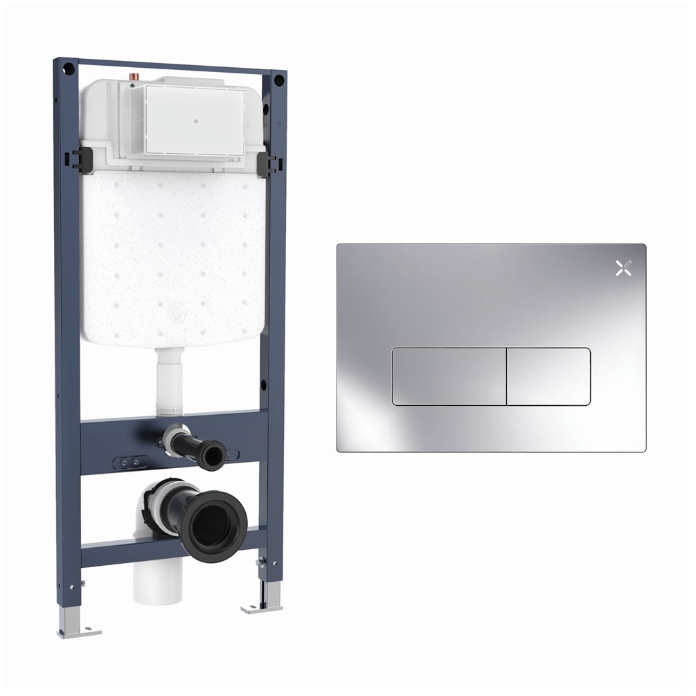 Cutout image of Crosswater 1120mm Slim Wall-Hung Cistern Frame & MPRO Chrome Dual Flush Plate