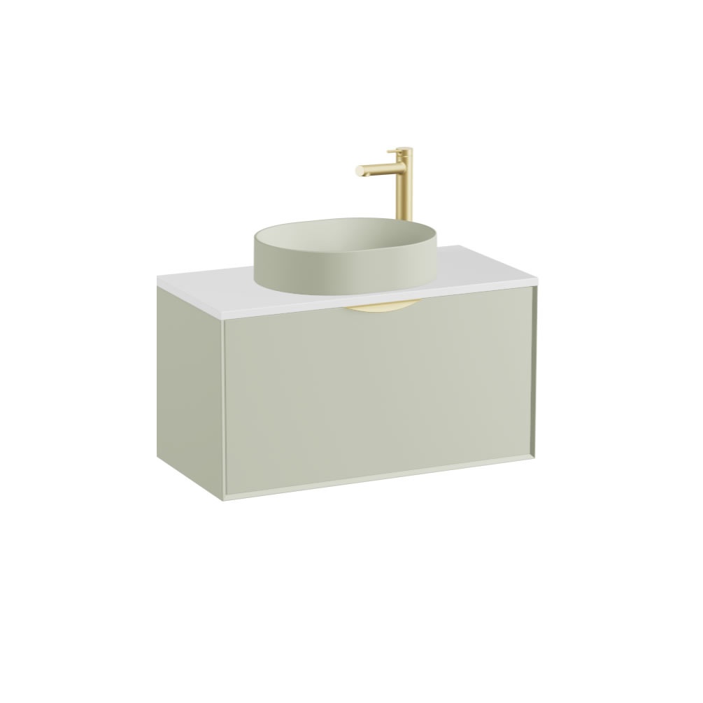 Vado Safari Smooth 800mm Sage Green Wall Hung Vanity Unit & Gloss White Worktop