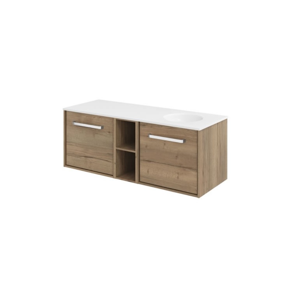 Cutout image of Crosswater Infinity 1200mm Windsor Oak Wall-Hung Vanity Unit & Right-Handed Basin