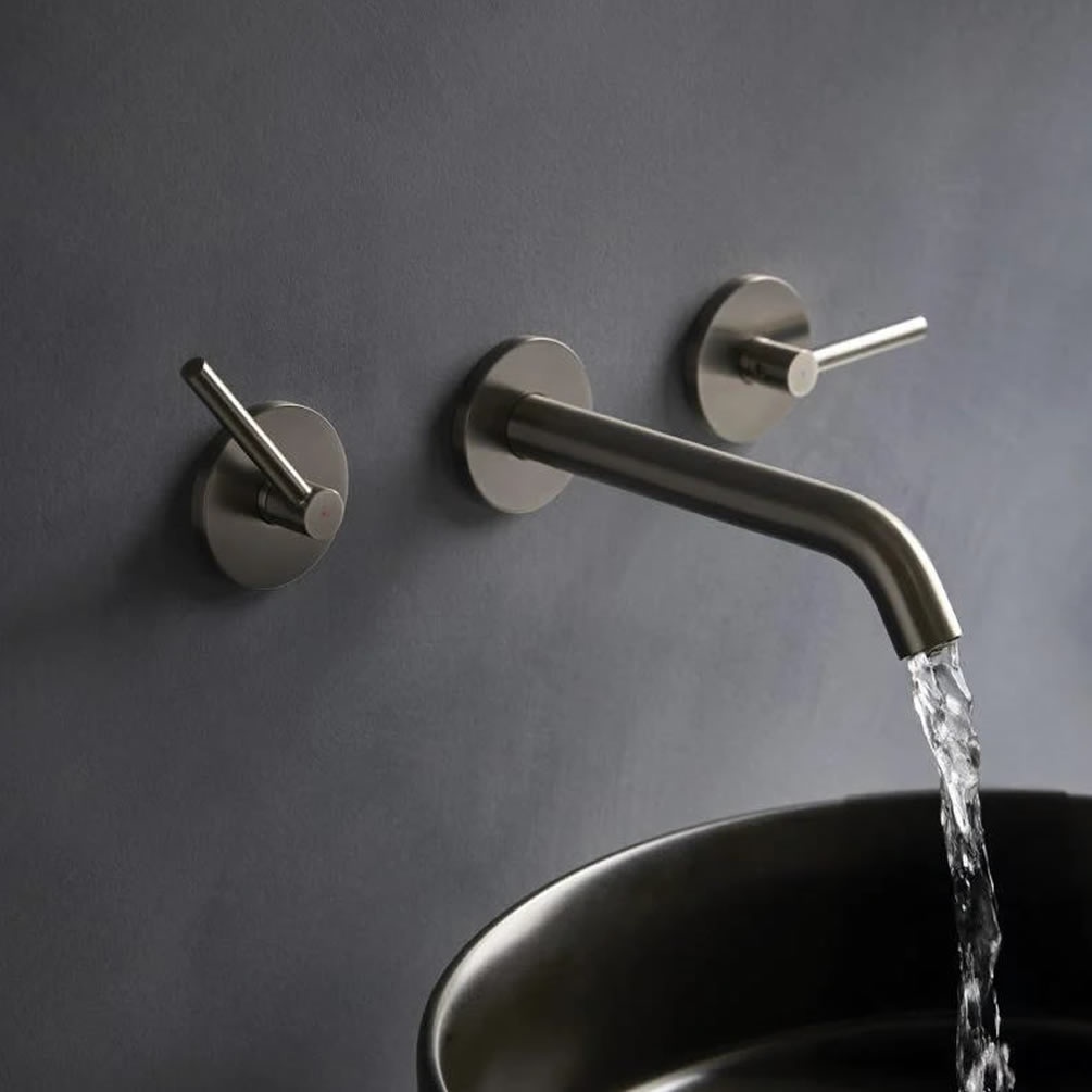 Tavistock Cohort Lever Gunmetal Wall Mounted 3 Tap Hole Basin Mixer - Lifestyle Image