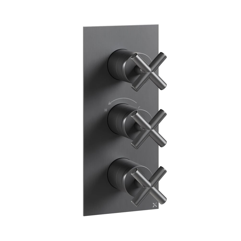 Crosswater MPRO Crosshead Slate 2 Outlet 3 Handle Shower Valve