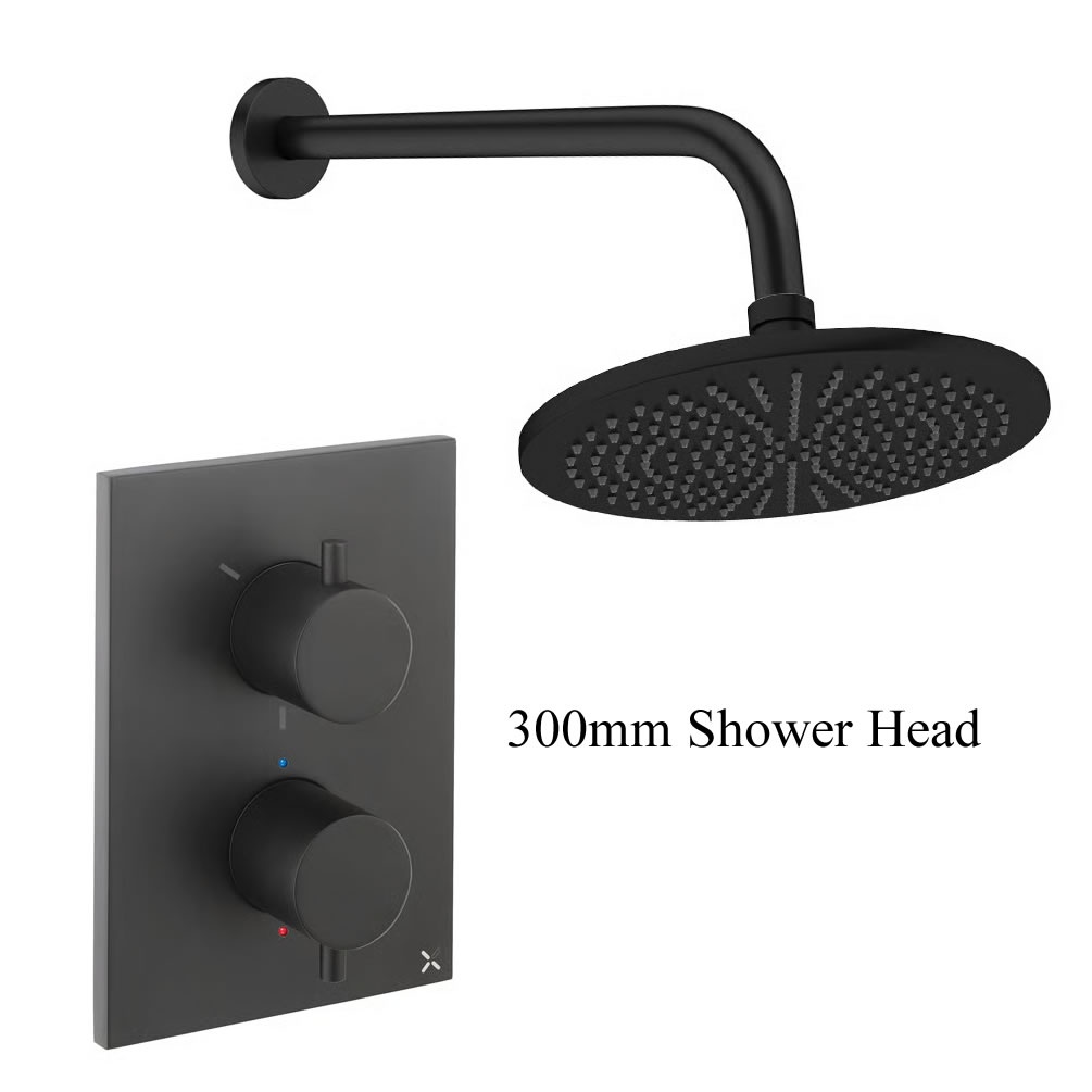 Cutout image of Crosswater Crossbox Matt Black Single Outlet Rainfall Shower Set 300mm head