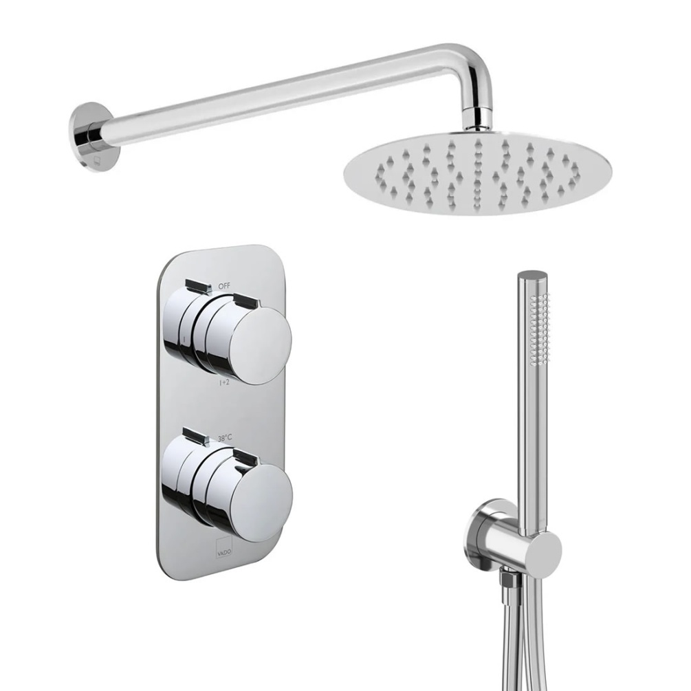 Cutout image of Vado Tablet Altitude 2 Outlet 2 Handle Chrome Thermostatic Shower Pack with 200mm Head & Handset