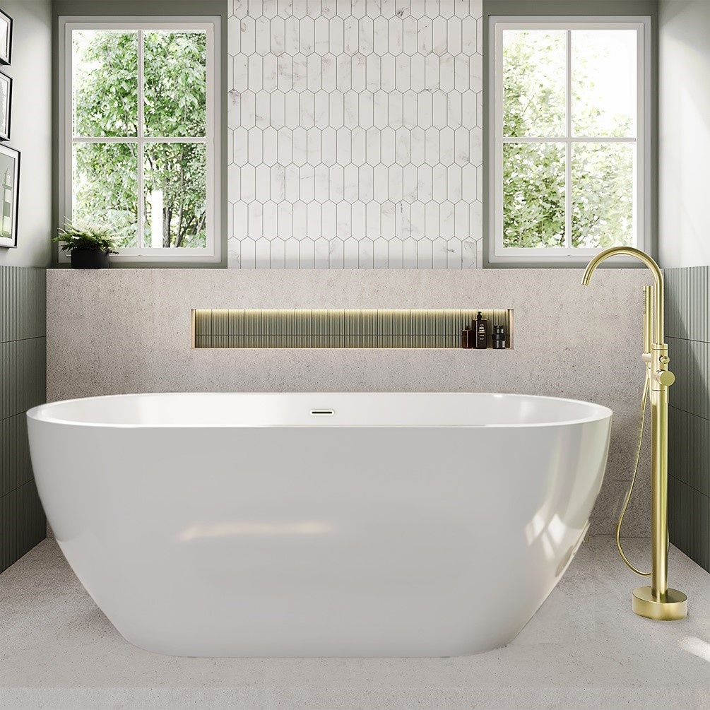 Product Lifestyle Image of Sanctuary Auron 1500mm x 750mm Gloss White Double Ended Freestanding Bath SB280