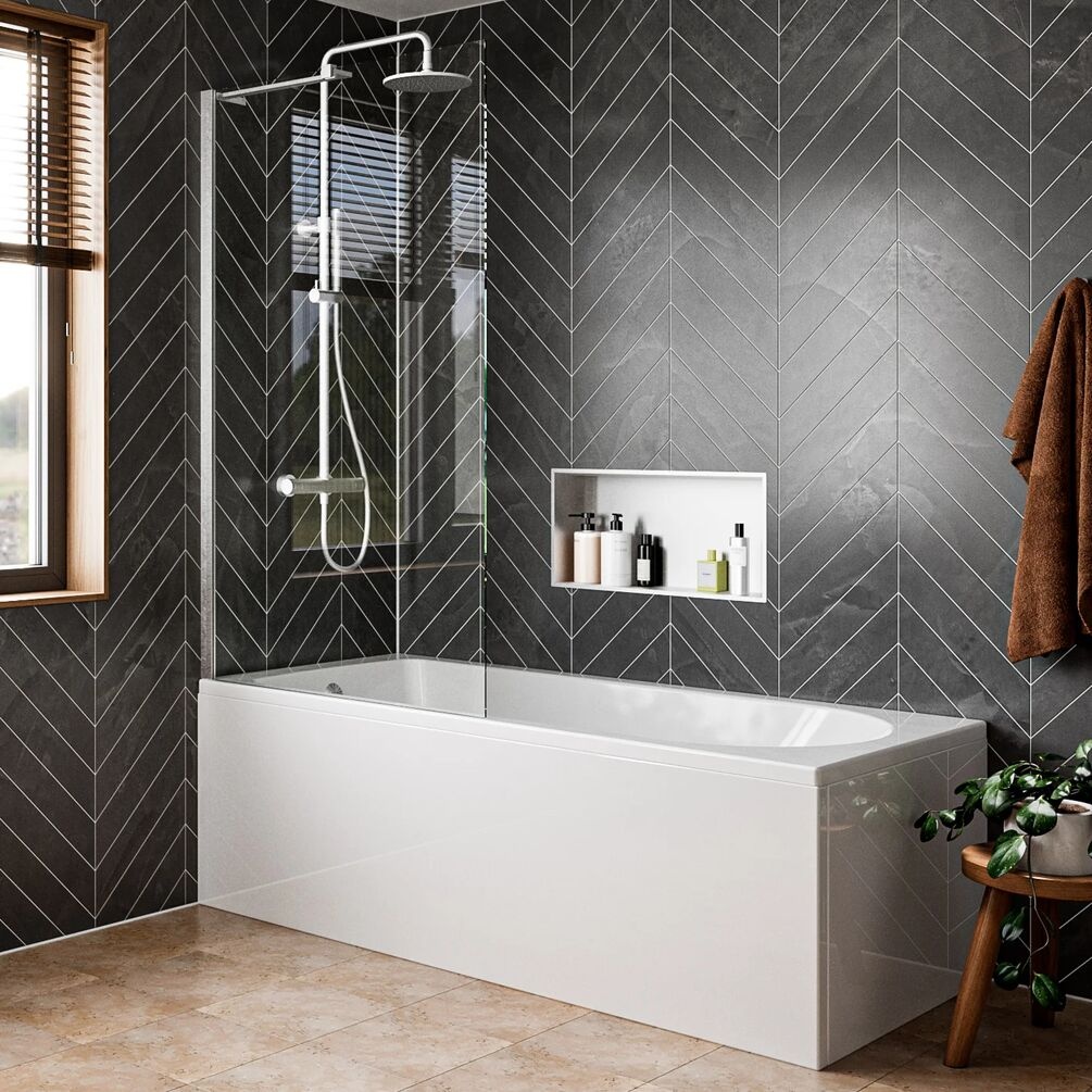 Lifestyle image of Crosswater Clear 6 Brushed Stainless Steel Fixed Bath Screen