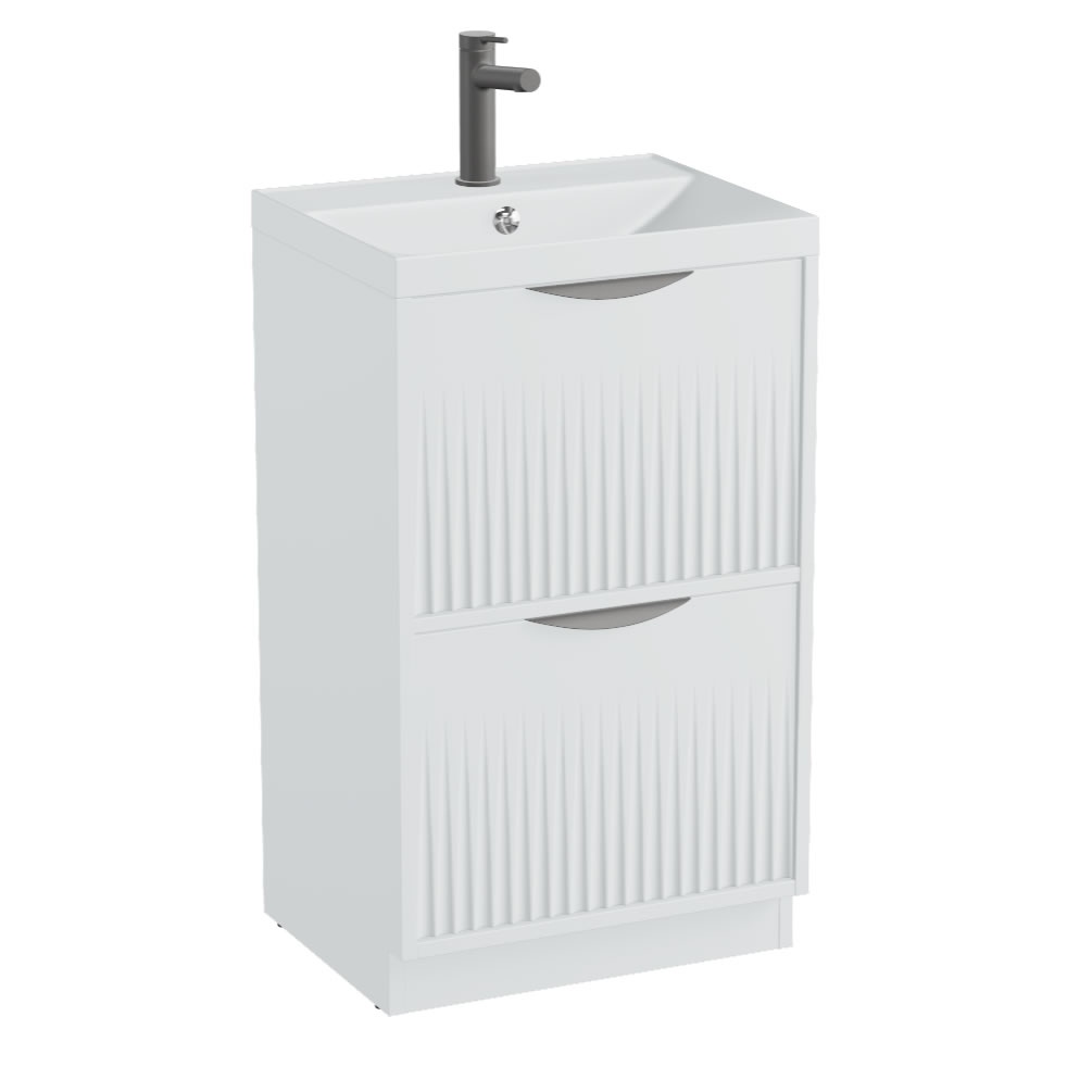 Vado Safari Fluted 500mm Arctic White Floorstanding Vanity Unit & Mineral Basin