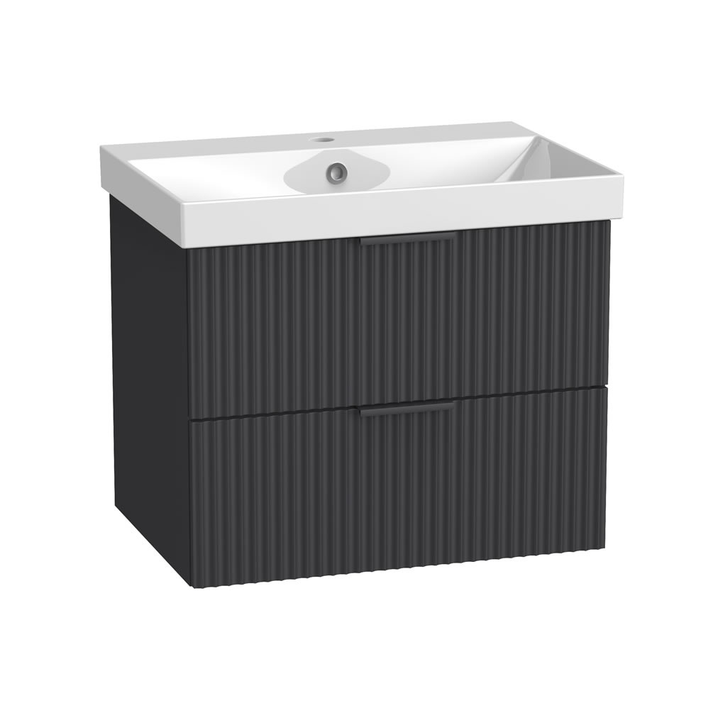 Tavistock Cadence Fluted 600mm Matt Storm Grey Wall Hung Vanity Unit & Basin