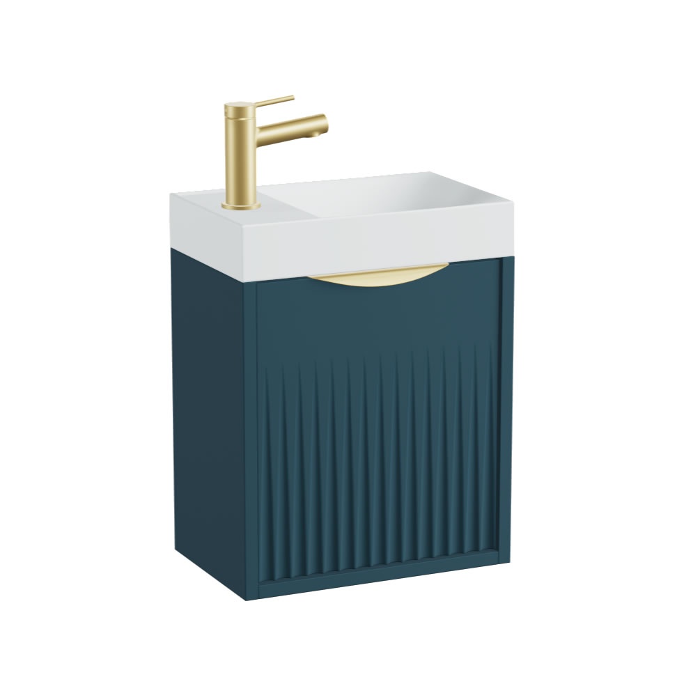 Vado Safari Fluted 400mm Atlantic Blue Wall Hung Cloakroom Vanity Unit & Mineral Basin