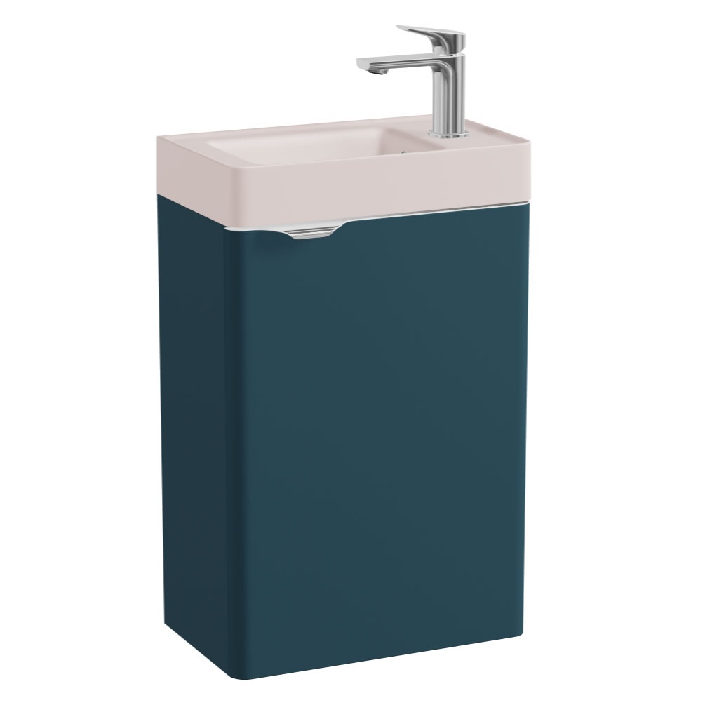 Vado Cameo 400mm Atlantic Blue Wall Hung Vanity Unit & Pink Basin - Right Hand