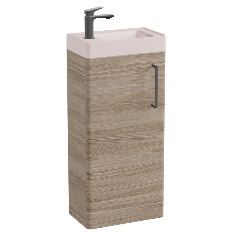 Vado Cameo 400mm Natural Oak Floorstanding Vanity Unit & Pink Basin - Left Hand