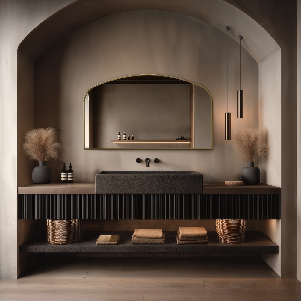 Origins Living Delphine Brushed Brass 120 x 70mm Overmantle Arch Mirror Lifestyle