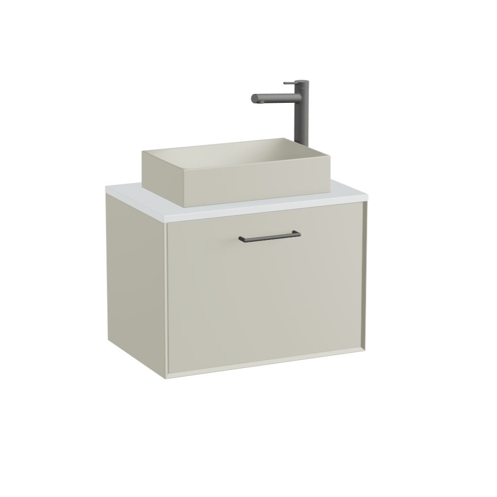 Vado Safari Smooth 600mm Cashmere Wall Hung Vanity Unit & Arctic White Worktop