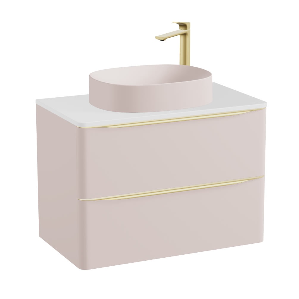 Vado Cameo 800mm Pink Clay Wall Hung 2 Drawer Vanity Unit, Gloss Worktop & Pink Oval Basin