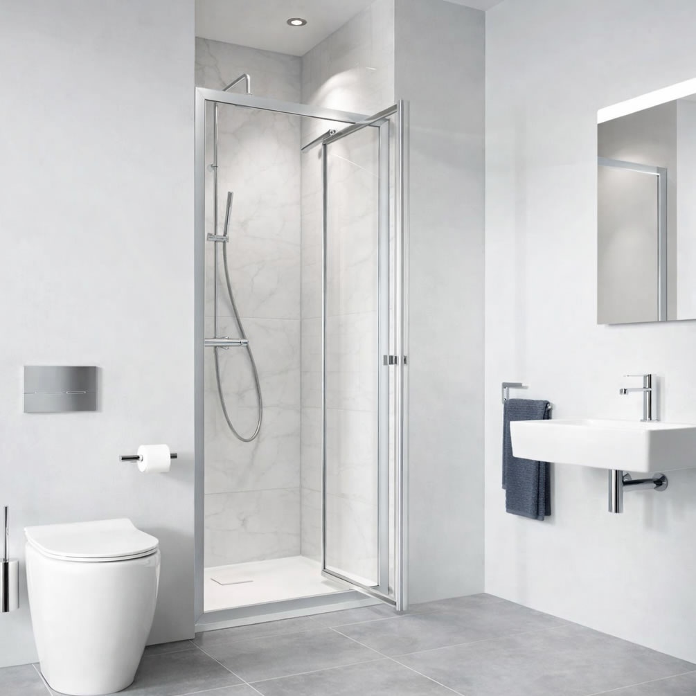 Lifestyle image of Dune Chrome 800mm Infold Shower Door