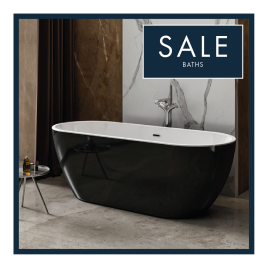 image of freestanding bath with blue box saying sale baths for cheap baths category