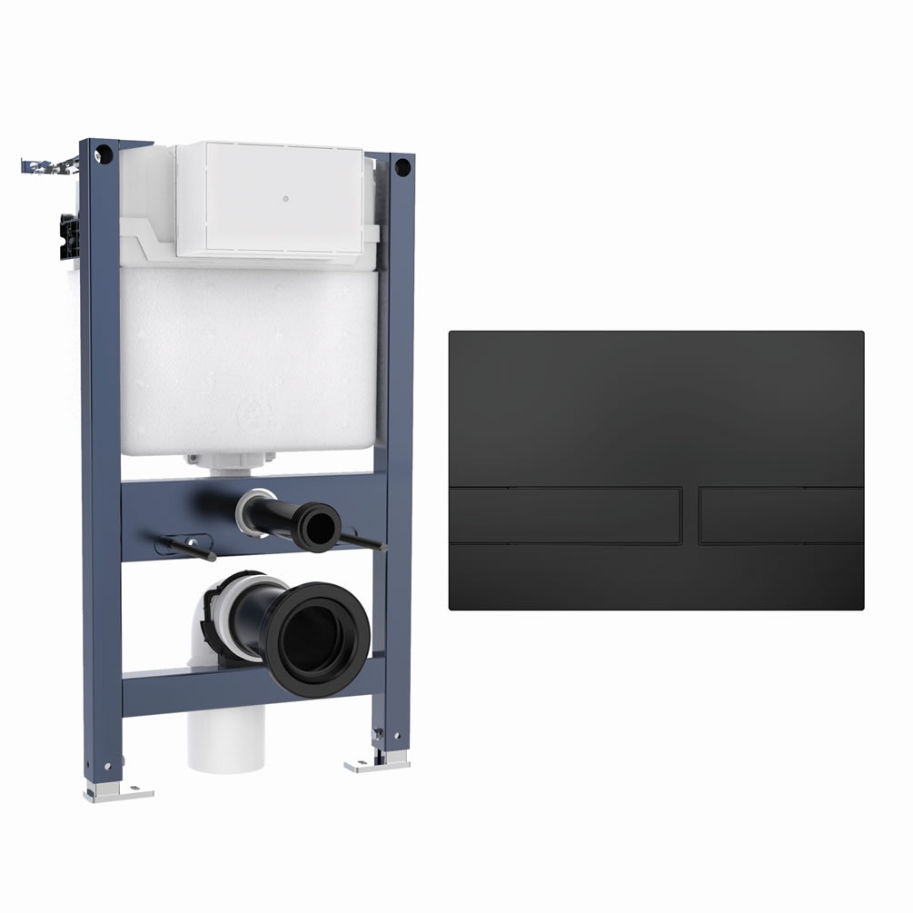 Cutout image of Crosswater 820mm Wall-Hung Cistern Frame & Venue Matt Black Dual Flush Plate