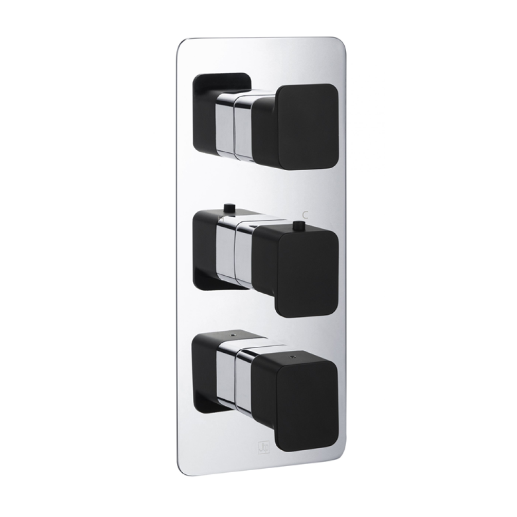 Photo of JTP Axel Chrome & Matt Black Portrait Triple Outlet Shower Valve Cutout
