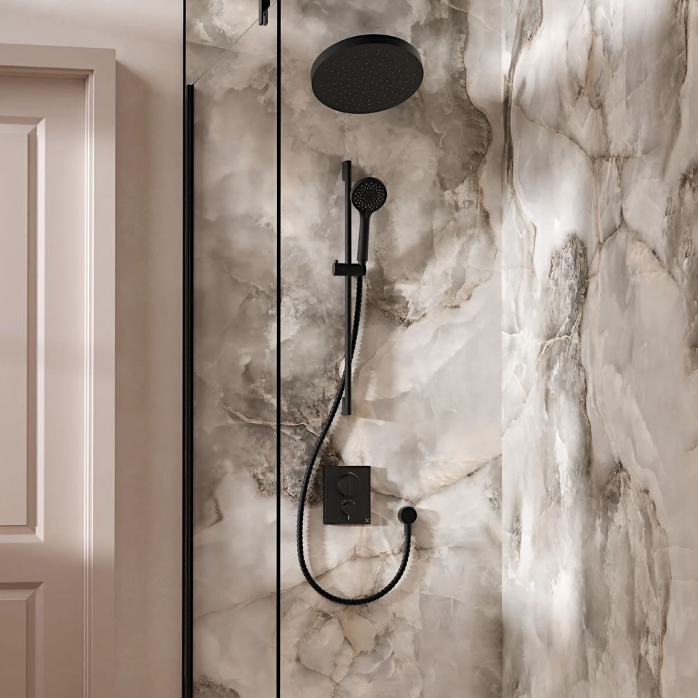 Lifestyle image of Crosswater Crossbox Matt Black Dual Outlet Revive Slide Rail Shower Set