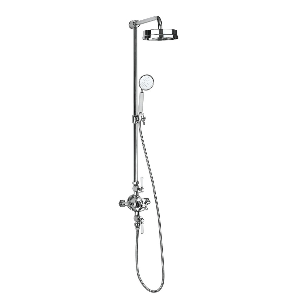 Crosswater Waldorf Chrome Thermostatic Shower Column with White Handles